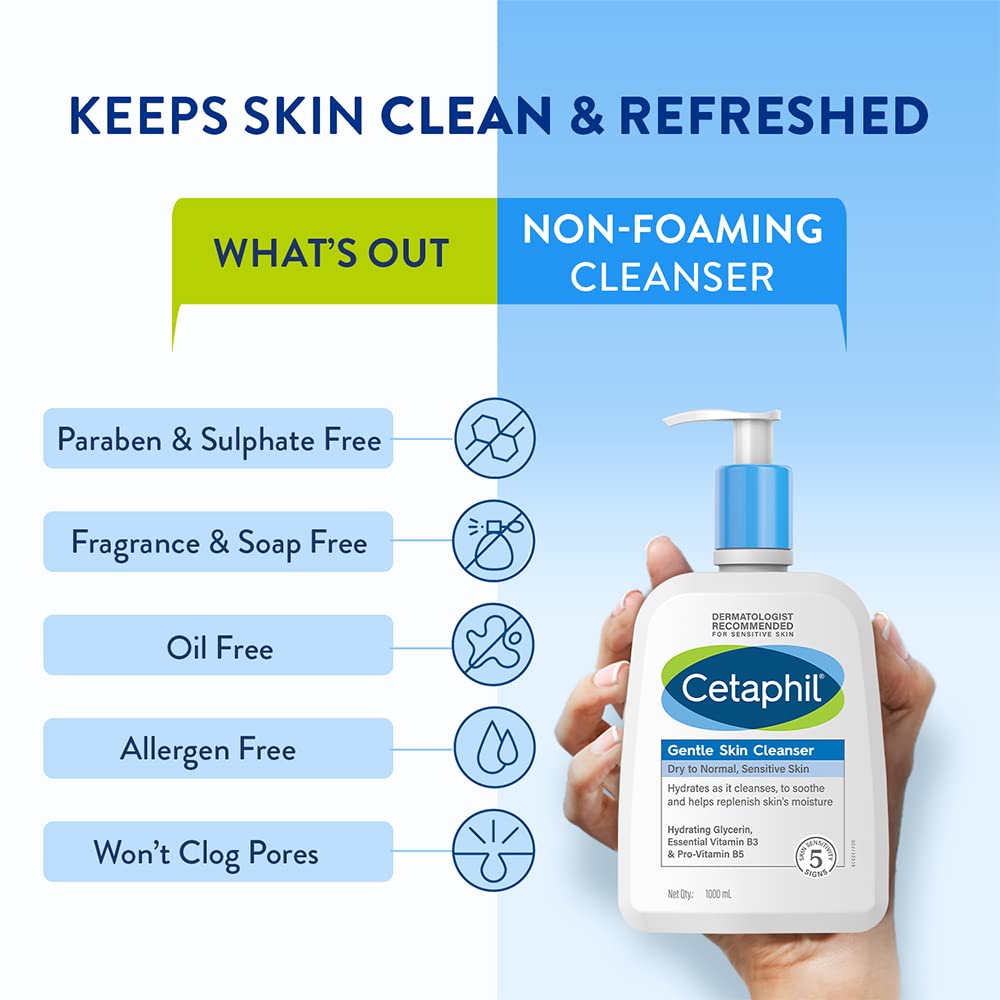 Cetaphil Gentle Skin Cleanser for Dry Normal Sensitive Skin,  1000ml