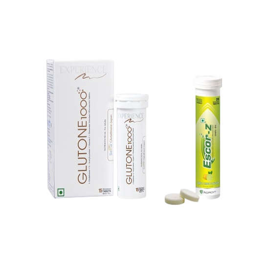 Glutone 1000 L-Glutathione Vitamin c 15 TAB with Escor Z ,Lime & Lemon Flavour 20TAB