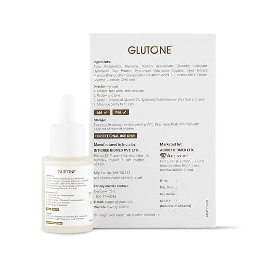 Glutone 2% Hyaluronic Acid plus vegan collagen peptides Serum, 30ml