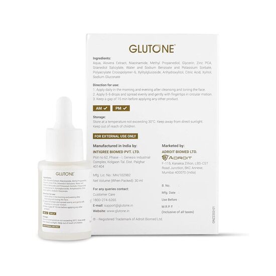 Glutone 10% Niacinamide + 1% zinc Face Serum, 30ml