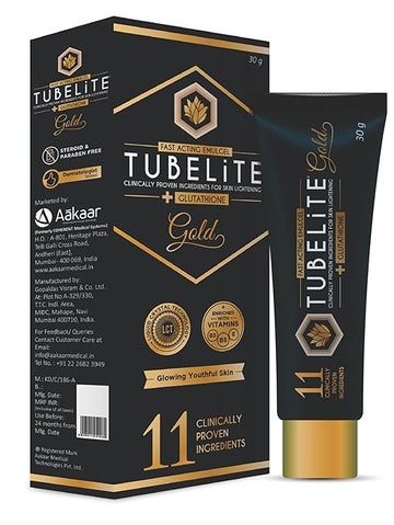TUBELiTE + Glutathione Gold Cream for Radiant and Even Skin Tone 30gm