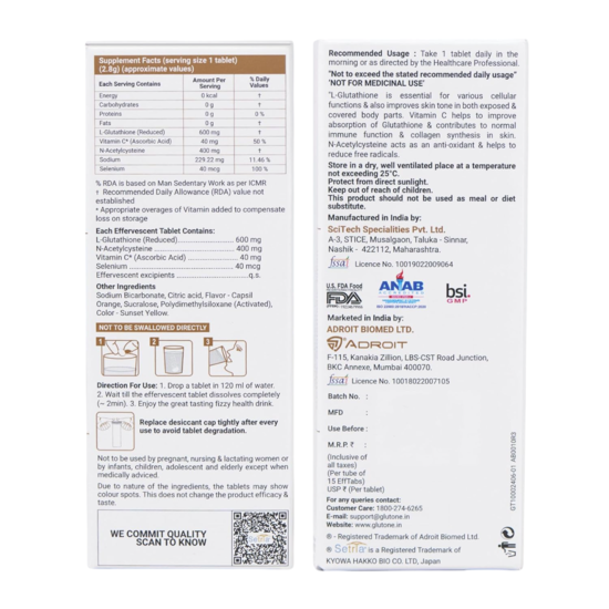 Glutone 1000 L-Glutathione Vitamin c 1000, 15 TAB