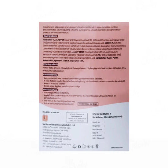 Acstop Lightweight Acne Control Face Serum 5%, 15ml