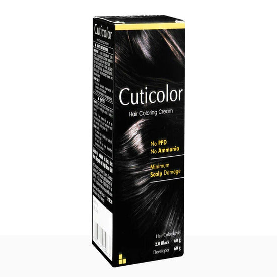 Cuticolor Hair Coloring Cream, 2.0 Black 60gm+60gm 120gm