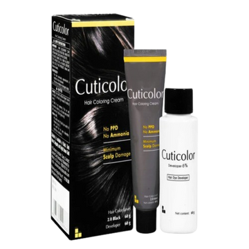 Cuticolor Hair Coloring Cream, 2.0 Black 60gm+60gm 120gm