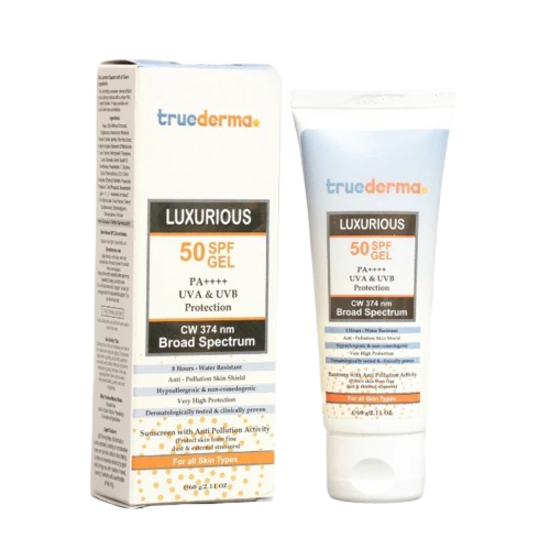 True Derma Luxurious SPF 50 Sunscreen Gel cw 374 nm Broad Spectrum, 60Gm