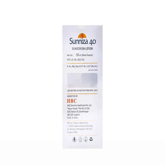 Sunniza SunScreen Lotion SPF 40, 50Gm