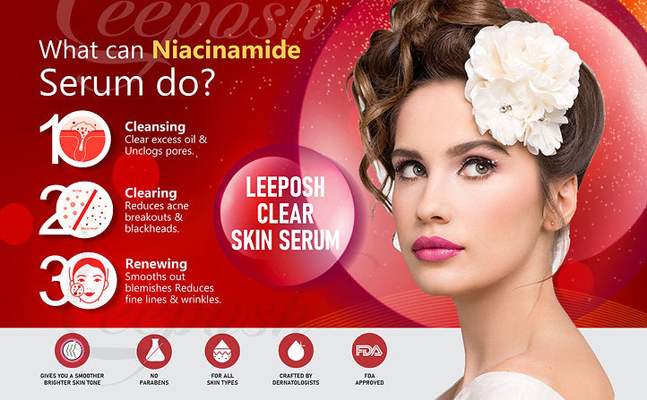 Cosderma Leeposh Clear Skin Serum 12% Niacinamide Serum + Zinc PCA 2% for Acne, Spot, Scars, Marks Melasma, 30ml