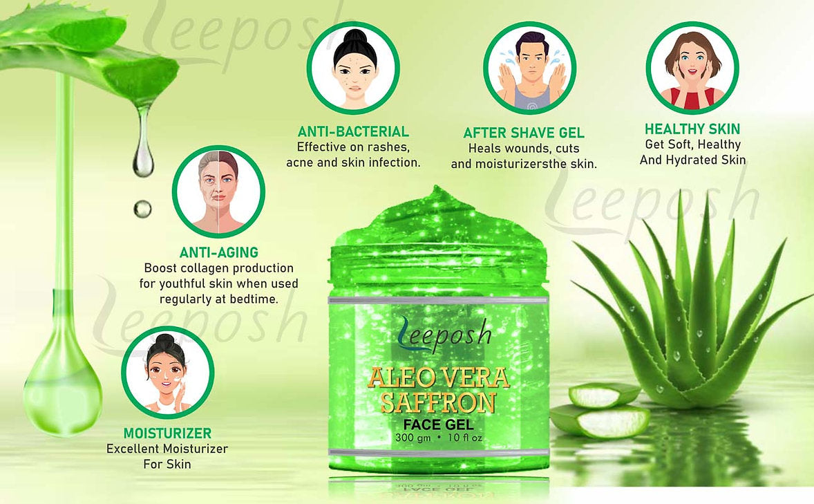 Cosderma Leeposh Aloe Vera Gel Saffron Gel Anti ageing | Intense Hydration for Skin face gel, 300gm