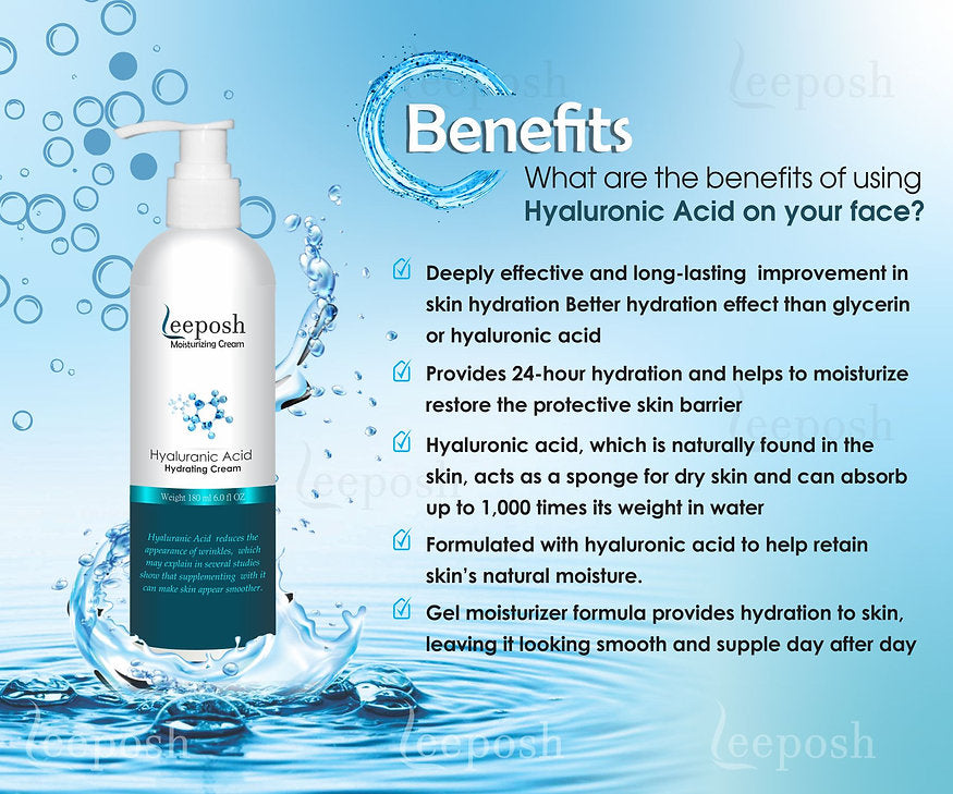 Cosderma LEEPOSH Hyaluronic Acid Moisturizer Intense Hydrating Anti ageing HA Cream, 180ml