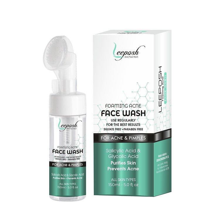 Leeposh Tea Tree Foaming Acne Face Wash with Built-in Brush - 150 ml