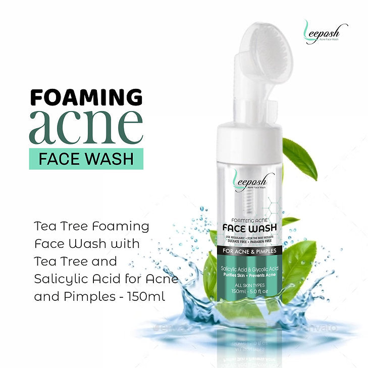 Leeposh Tea Tree Foaming Acne Face Wash with Built-in Brush - 150 ml