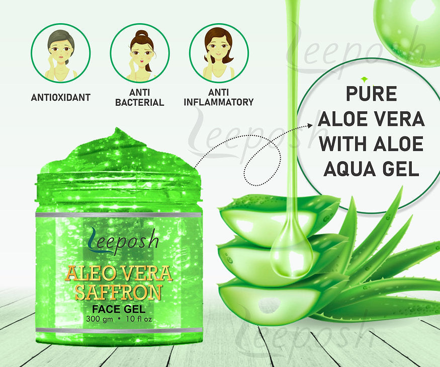 Cosderma Leeposh Aloe Vera Gel Saffron Gel Anti ageing | Intense Hydration for Skin face gel, 300gm