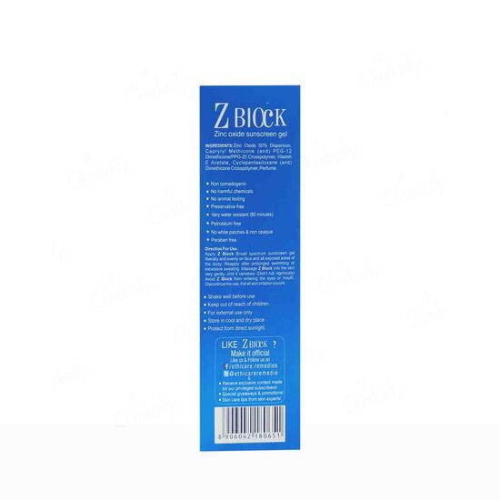 Z Block Spf 50+ Sunscreen Gel, 50ml