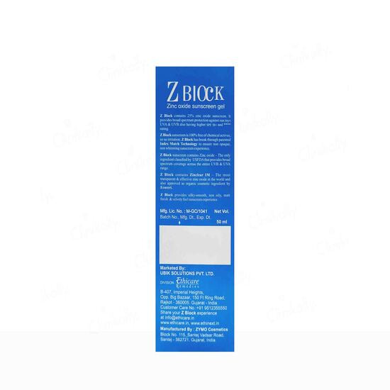 Z Block Spf 50+ Sunscreen Gel, 50ml